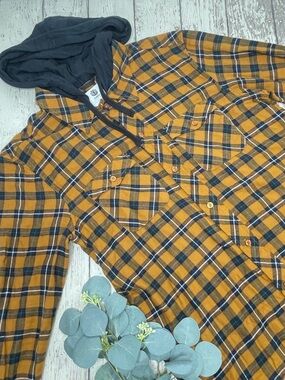 Element Plaid Button Up Hooded Flannel Shirt